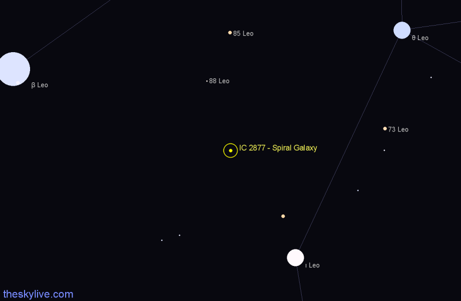 Finder chart IC 2877 - Spiral Galaxy in Leo star