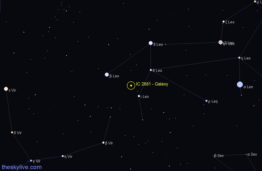 Finder chart IC 2881 - Galaxy in Leo star