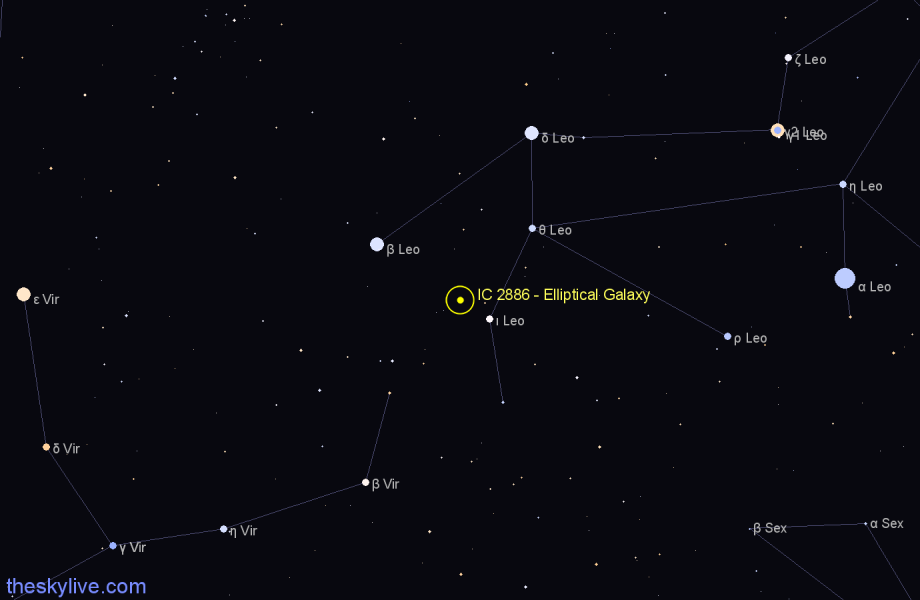 Finder chart IC 2886 - Elliptical Galaxy in Leo star