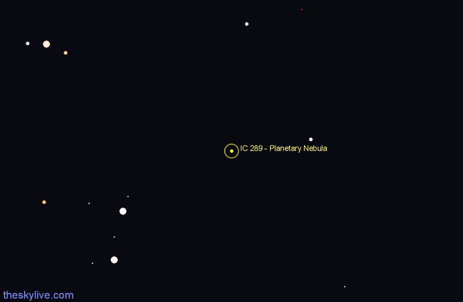 Finder chart IC 289 - Planetary Nebula in Cassiopeia star
