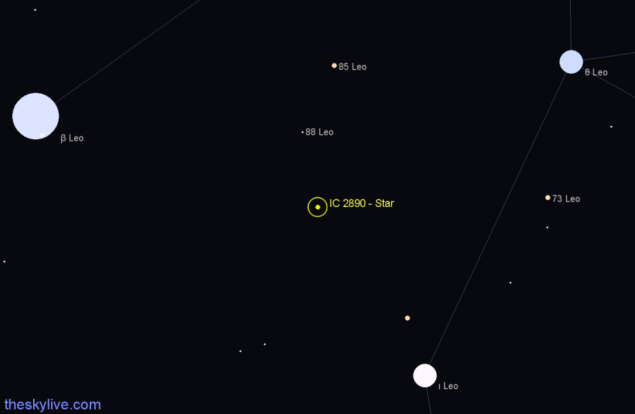 Finder chart IC 2890 - Star in Leo star