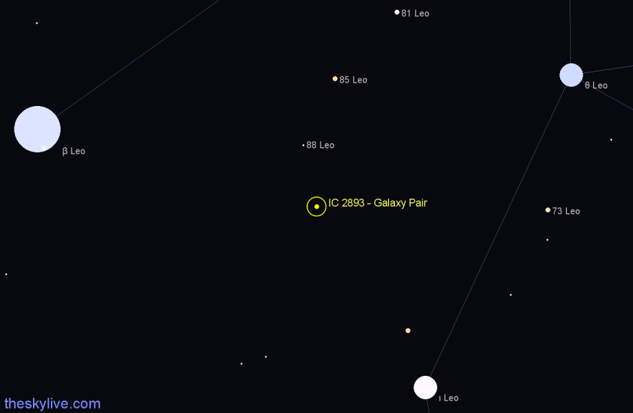 Finder chart IC 2893 - Galaxy Pair in Leo star