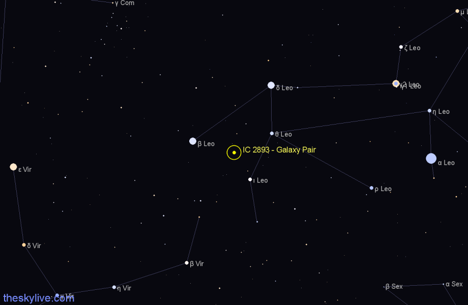 Finder chart IC 2893 - Galaxy Pair in Leo star