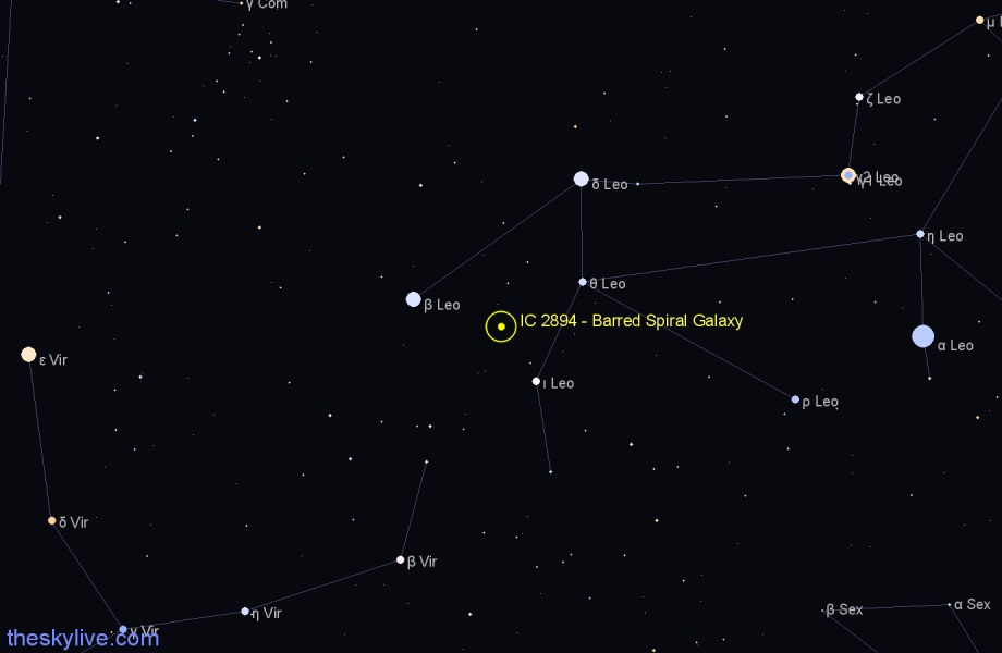 Finder chart IC 2894 - Barred Spiral Galaxy in Leo star