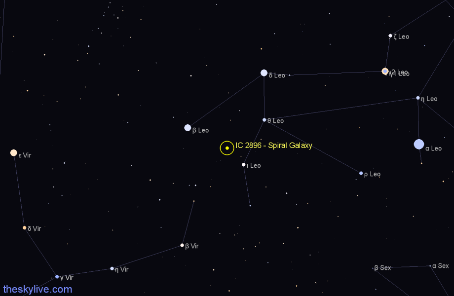 Finder chart IC 2896 - Spiral Galaxy in Leo star