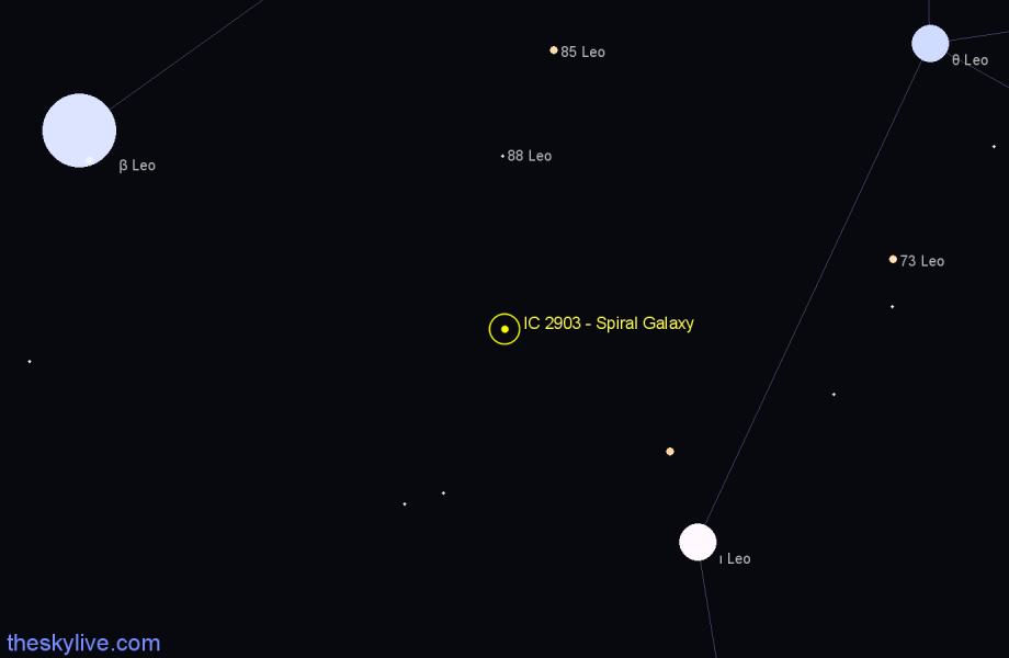 Finder chart IC 2903 - Spiral Galaxy in Leo star