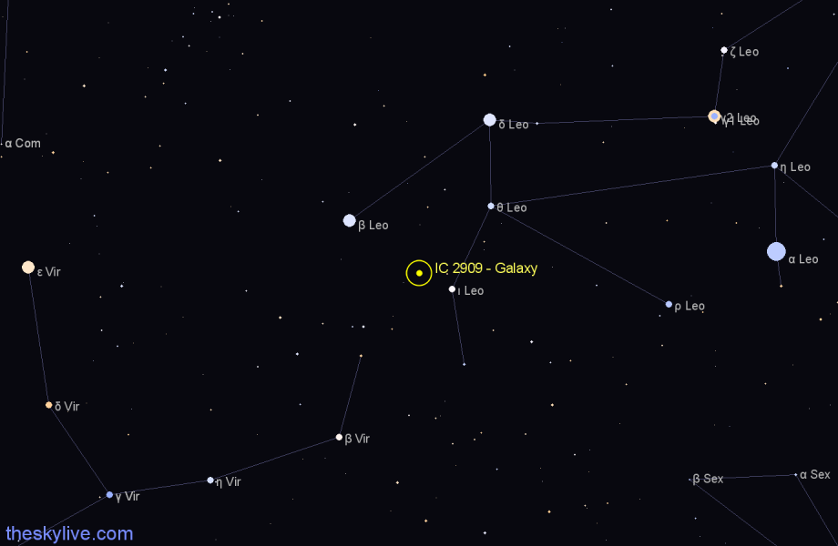 Finder chart IC 2909 - Galaxy in Leo star