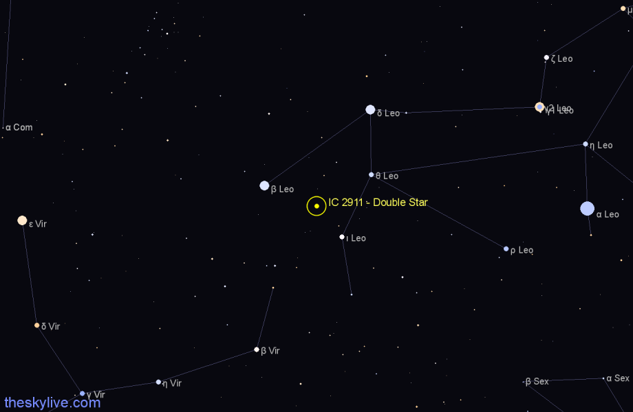 Finder chart IC 2911 - Double Star in Leo star