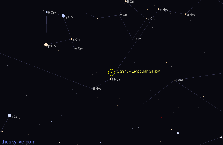 Finder chart IC 2913 - Lenticular Galaxy in Hydra star