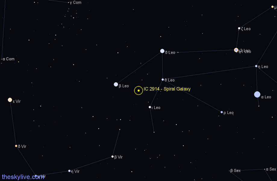 Finder chart IC 2914 - Spiral Galaxy in Leo star