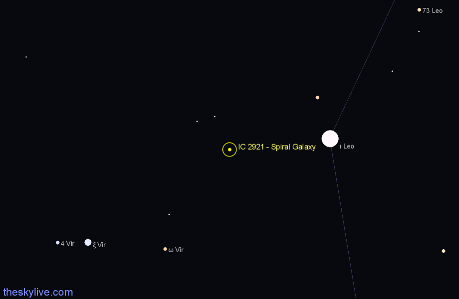 Finder chart IC 2921 - Spiral Galaxy in Leo star