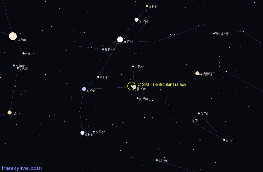 Finder chart IC 293 - Lenticular Galaxy in Perseus star