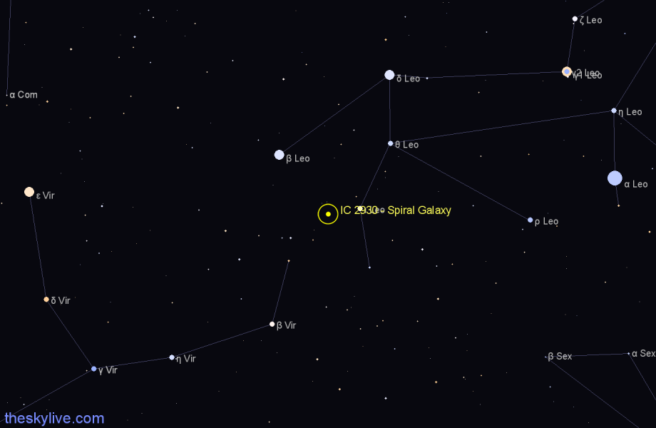 Finder chart IC 2930 - Spiral Galaxy in Leo star