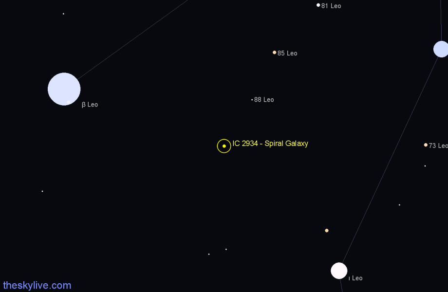 Finder chart IC 2934 - Spiral Galaxy in Leo star