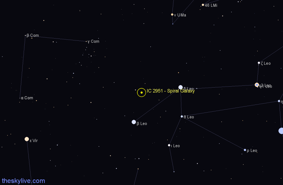 Finder chart IC 2951 - Spiral Galaxy in Leo star