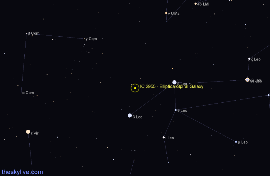 Finder chart IC 2955 - Elliptical/Spiral Galaxy in Leo star
