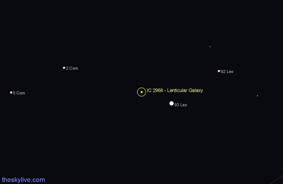 Finder chart IC 2968 - Lenticular Galaxy in Leo star