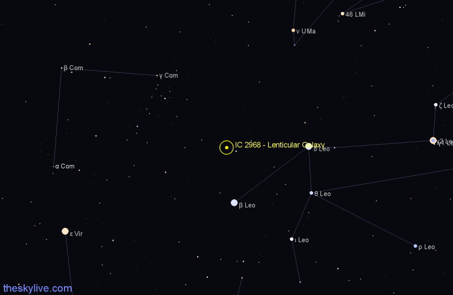 Finder chart IC 2968 - Lenticular Galaxy in Leo star