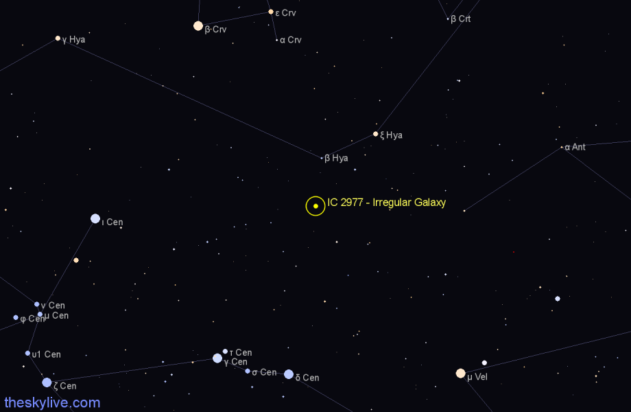 Finder chart IC 2977 - Irregular Galaxy in Centaurus star