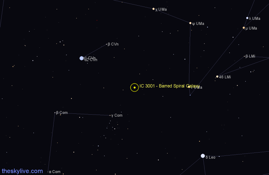 Finder chart IC 3001 - Barred Spiral Galaxy in Canes Venatici star