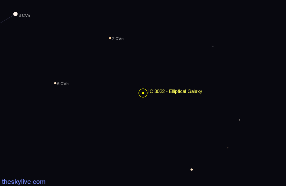 Finder chart IC 3022 - Elliptical Galaxy in Canes Venatici star