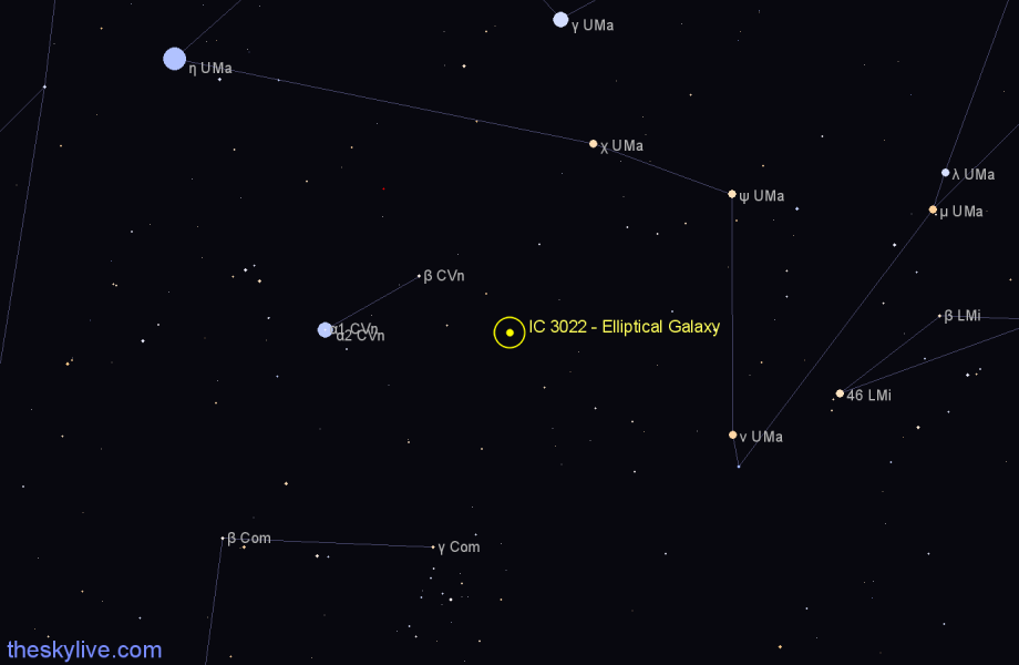 Finder chart IC 3022 - Elliptical Galaxy in Canes Venatici star