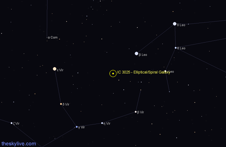 Finder chart IC 3025 - Elliptical/Spiral Galaxy in Virgo star