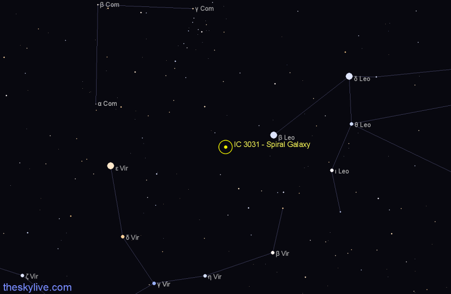 Finder chart IC 3031 - Spiral Galaxy in Virgo star