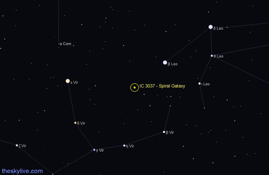Finder chart IC 3037 - Spiral Galaxy in Virgo star