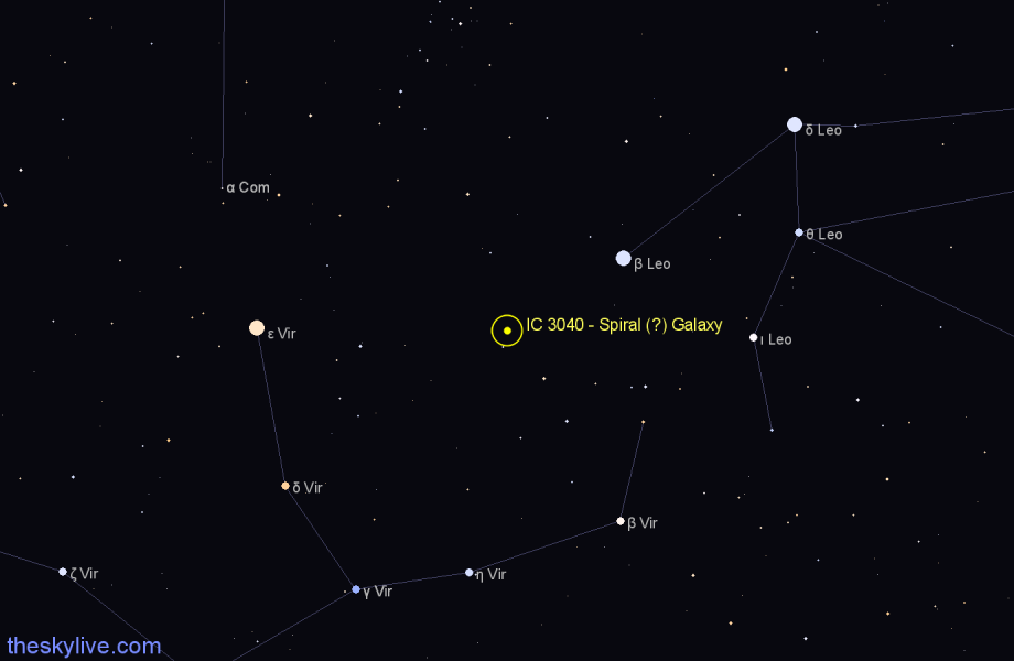 Finder chart IC 3040 - Spiral (?) Galaxy in Virgo star