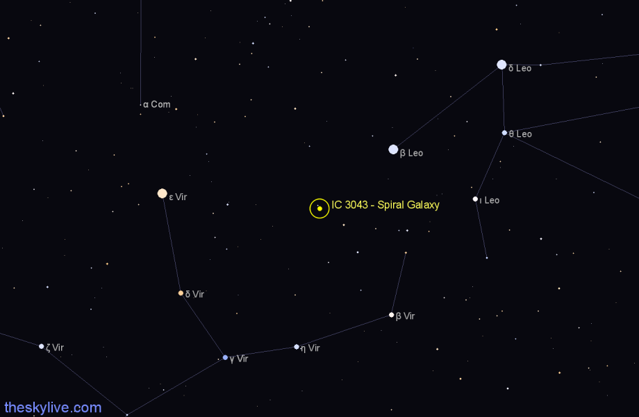 Finder chart IC 3043 - Spiral Galaxy in Virgo star