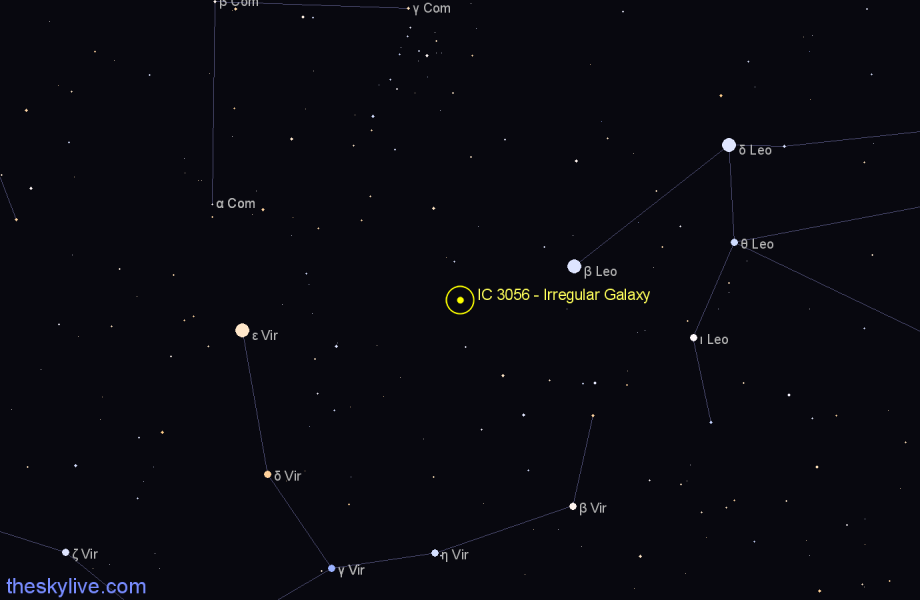 Finder chart IC 3056 - Irregular Galaxy in Virgo star