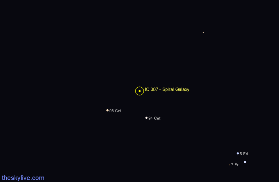 Finder chart IC 307 - Spiral Galaxy in Cetus star