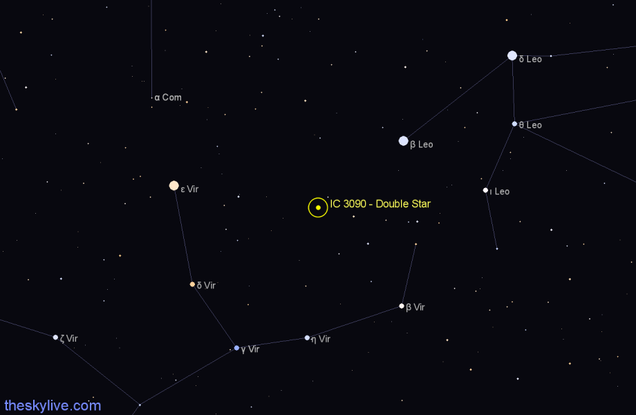 Finder chart IC 3090 - Double Star in Virgo star