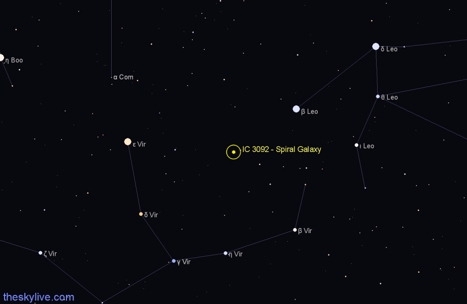 Finder chart IC 3092 - Spiral Galaxy in Virgo star