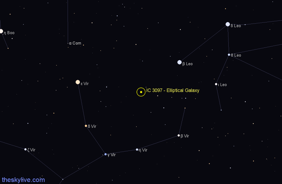 Finder chart IC 3097 - Elliptical Galaxy in Virgo star