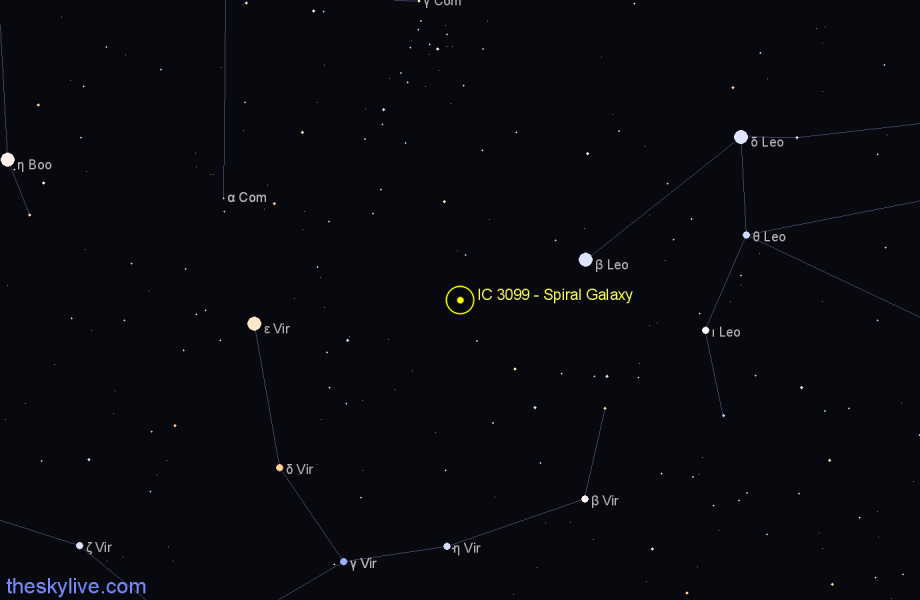 Finder chart IC 3099 - Spiral Galaxy in Virgo star