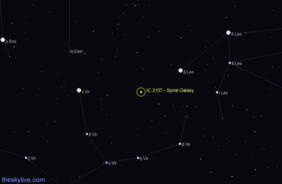 Finder chart IC 3107 - Spiral Galaxy in Virgo star