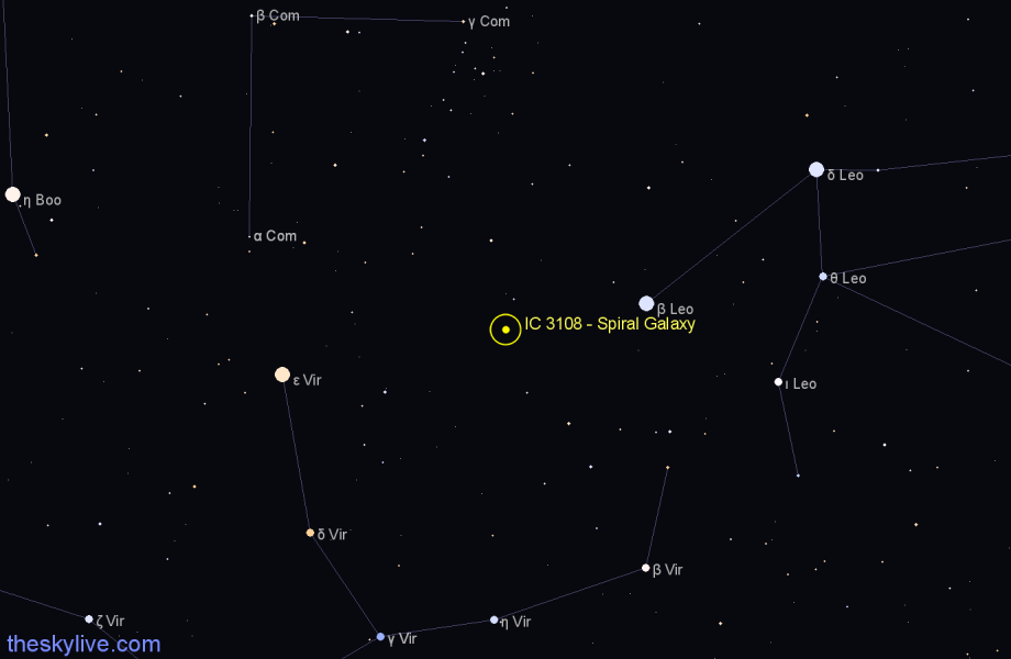 Finder chart IC 3108 - Spiral Galaxy in Virgo star