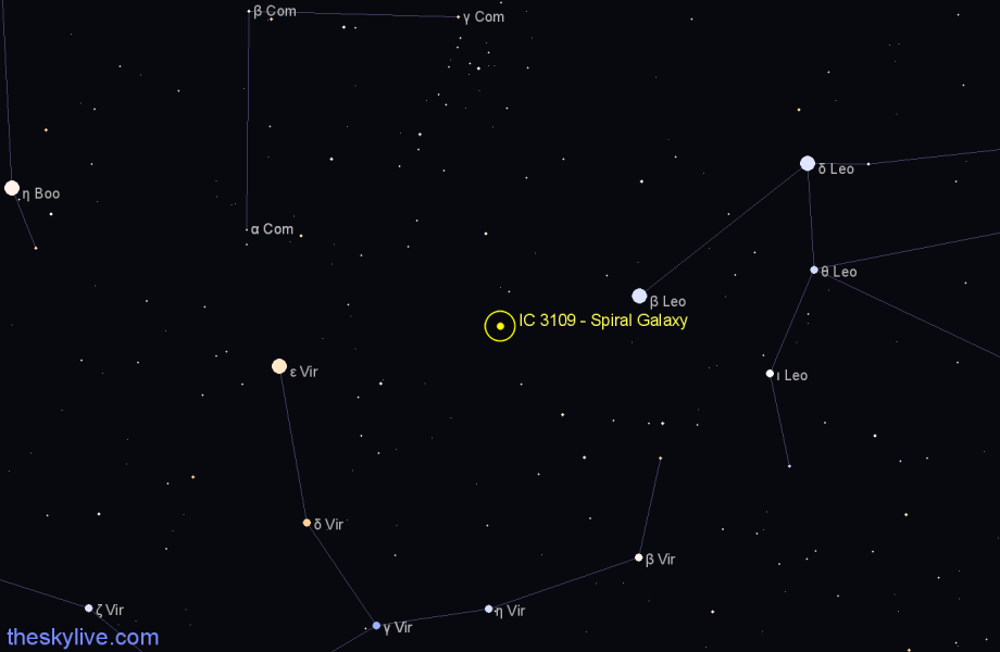 Finder chart IC 3109 - Spiral Galaxy in Virgo star