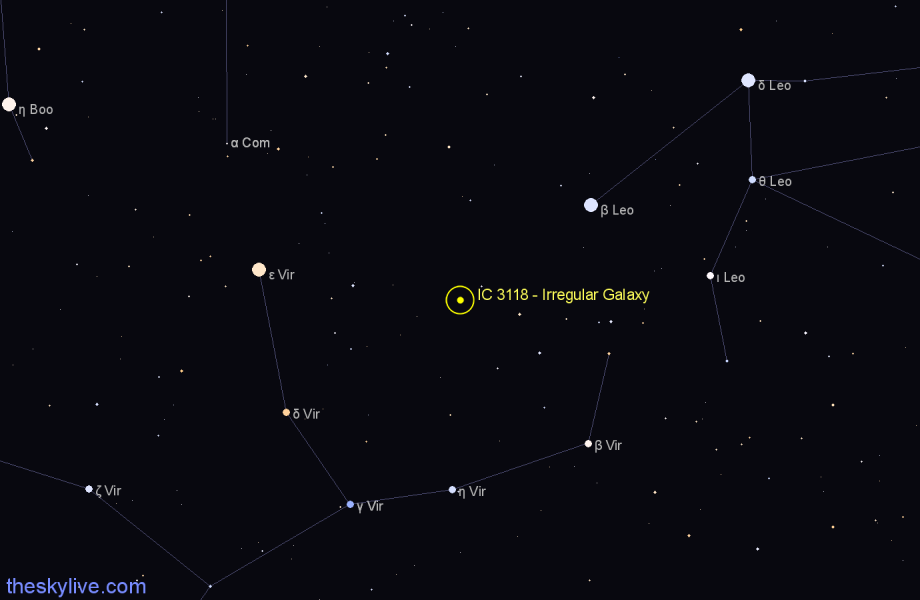 Finder chart IC 3118 - Irregular Galaxy in Virgo star