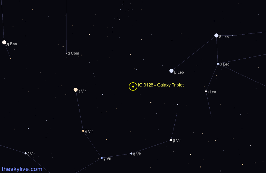 Finder chart IC 3128 - Galaxy Triplet in Virgo star
