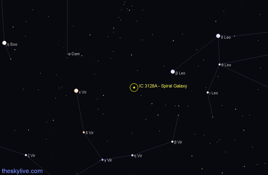 Finder chart IC 3128A - Spiral Galaxy in Virgo star