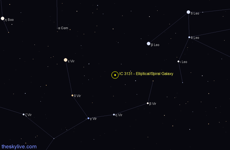 Finder chart IC 3131 - Elliptical/Spiral Galaxy in Virgo star