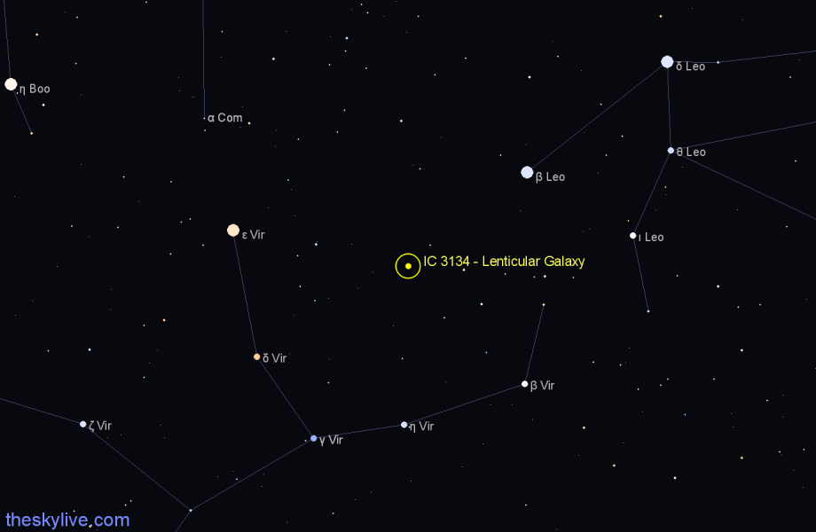 Finder chart IC 3134 - Lenticular Galaxy in Virgo star