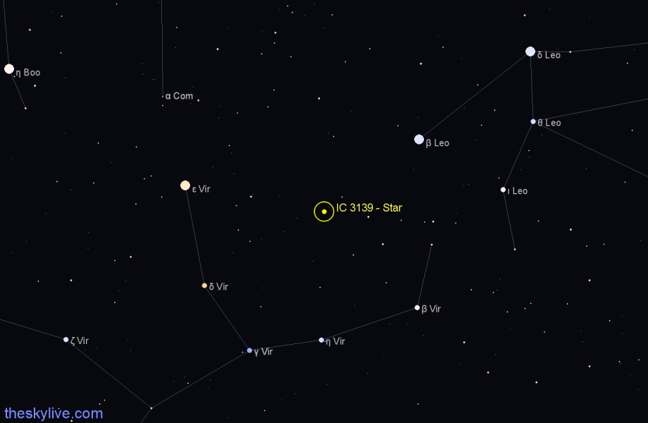 Finder chart IC 3139 - Star in Virgo star