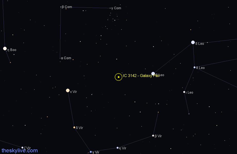 Finder chart IC 3142 - Galaxy Pair in Coma Berenices star