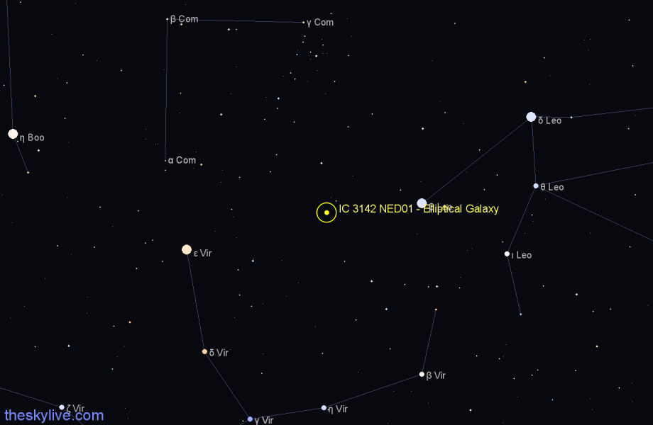 Finder chart IC 3142 NED01 - Elliptical Galaxy in Coma Berenices star