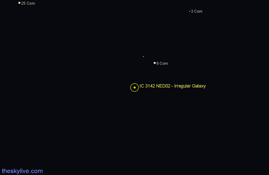 Finder chart IC 3142 NED02 - Irregular Galaxy in Coma Berenices star