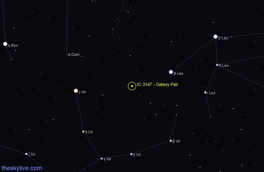 Finder chart IC 3147 - Galaxy Pair in Virgo star